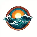horizon line over vast ocean, waves fading into concentric circles, representing depth and infinite trust tattoo design idea