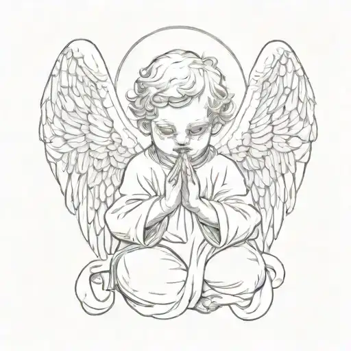 Baby angel with wings and clown face praying with tears coming down  tattoo design idea