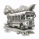 school bus connected tattoo design idea