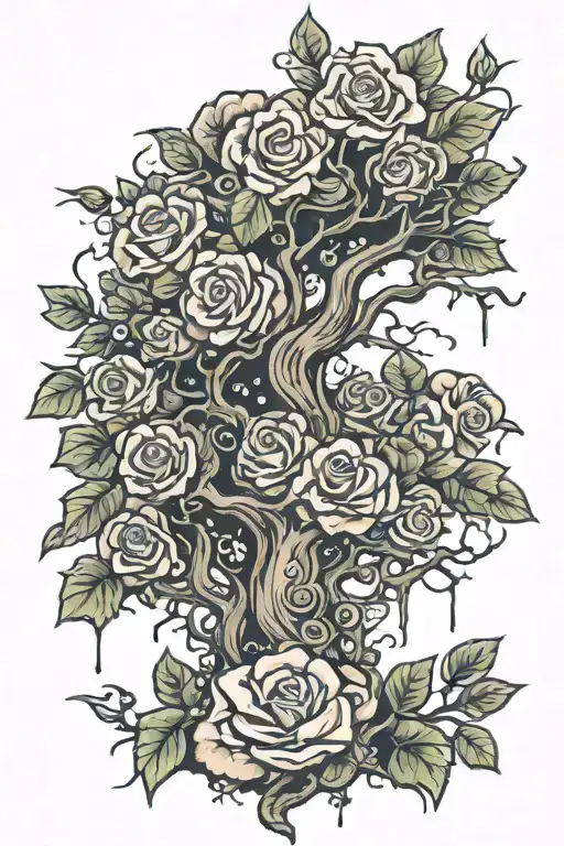 posion tree with xxx tentacion , clouds and growing roses  tattoo design idea