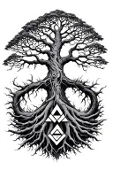 Tree of the tree of life yggdrasil with the valknut symbol in its roots. tattoo design idea