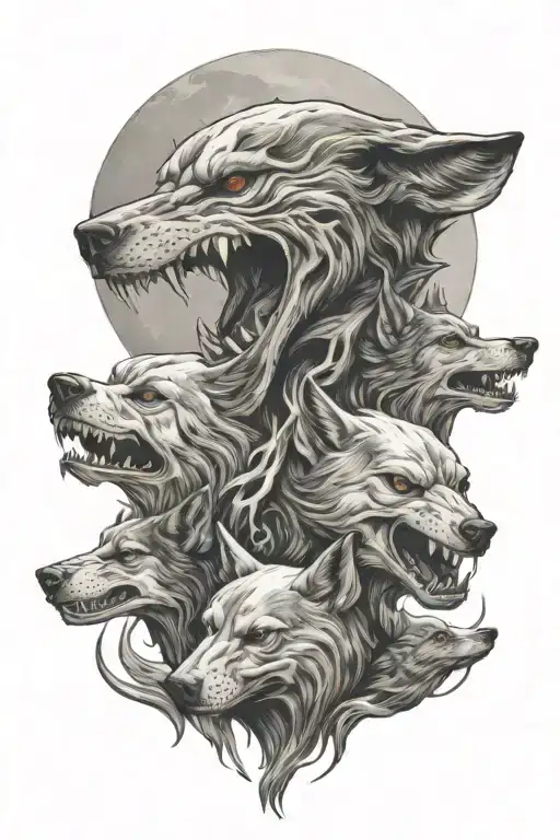 skull dogs wolves howling at the moon tattoo design idea