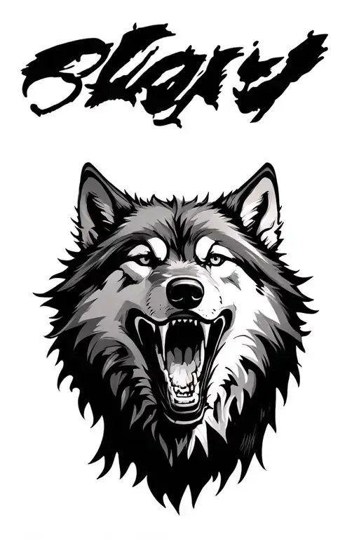 wolf with mouth open showing teeth tattoo design idea