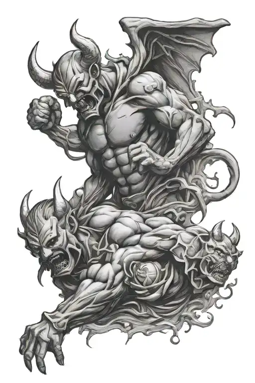 God vs devil mma fight tattoo design idea