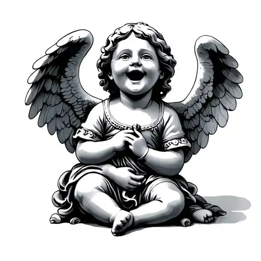 statue angel baby laughing tattoo design idea