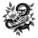 snake, flowers, skeleton hands tattoo design idea