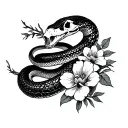snake, flowers, skeleton hands tattoo design idea