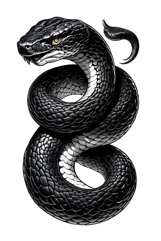 black thin snake coiled  tattoo design idea