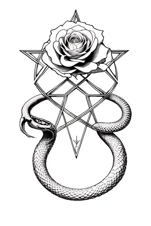 snake skeleton with central rose unicursal hexagram tattoo design idea