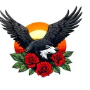 red roses Harley Davidson eagle wolf mountains sun set tattoo design idea