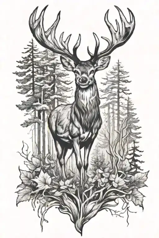 nature deer and forest tattoo design idea