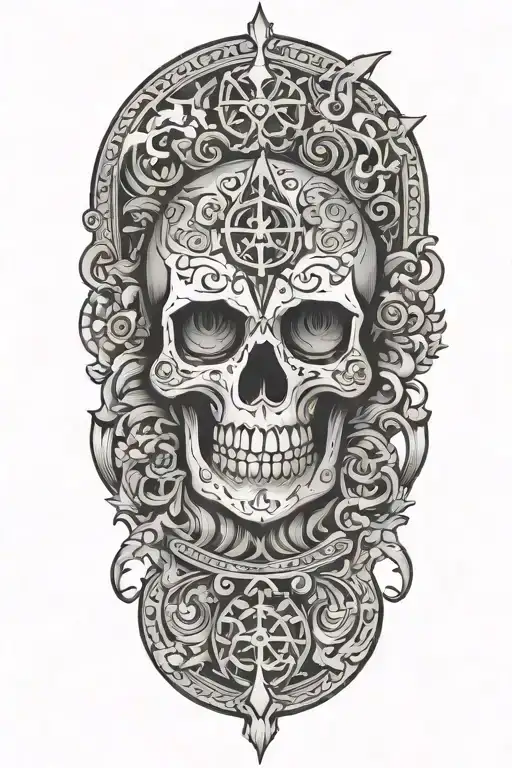 Incorporate an aum symbol, momento mori tattoo design idea