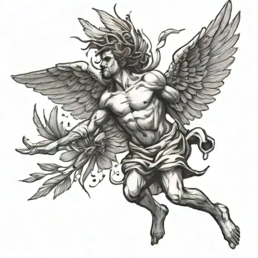 Icarus falling with the words "god loves you but not enough to save you" tattoo design idea