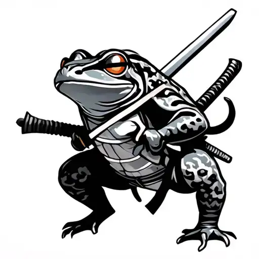 Samurai frog with a Katana in striking pose tattoo design idea