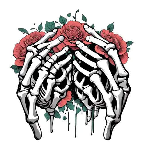 "Love is the death of peace of mind" two hands, one normal, other one skeleton tattoo design idea