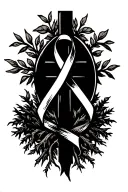 cross with roots and colon cancer ribbon  tattoo design idea