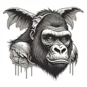 a gorilla head with bandages on head the gorillas headripped from the body and bleeding and has wings in behind it and a tattoo design idea