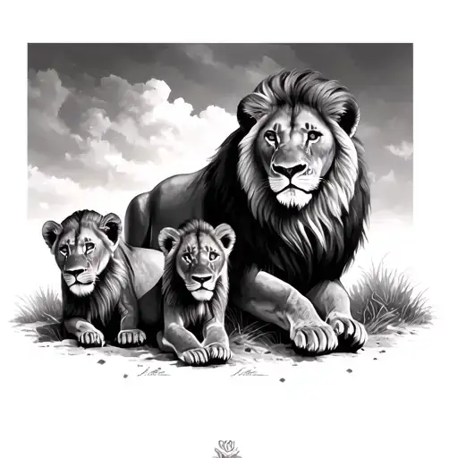 Lion Lioness And 3 Cubs tattoo design idea