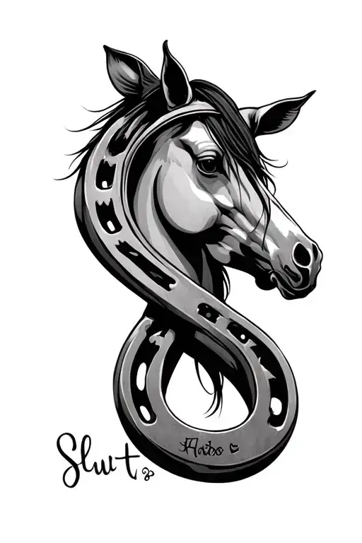 horseshoe with the word horse slut tattoo design idea