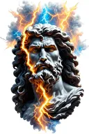 Zeus with lightning bolt make lightning blue and white tattoo design idea