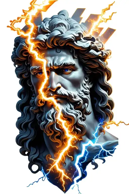 Zeus with lightning bolt make lightning blue and white tattoo design idea