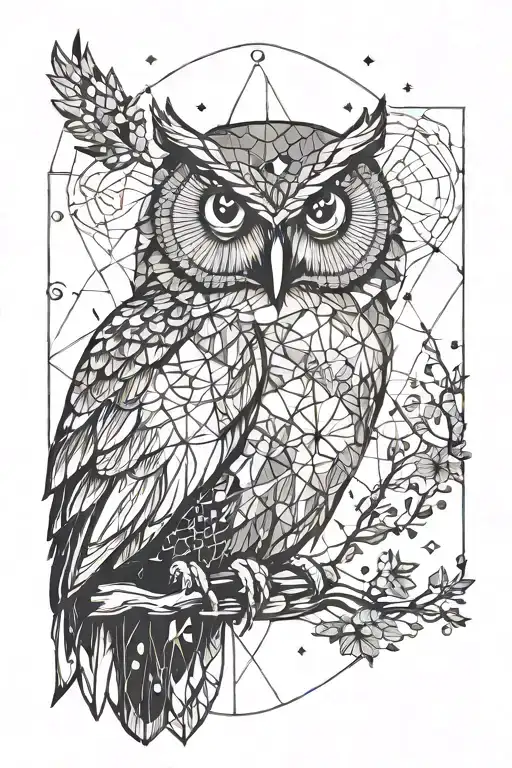 Constelation with galaxy, owl, tree, word traveling, freedom tattoo design idea