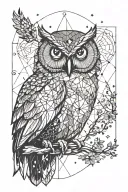 Constelation with galaxy, owl, tree, word traveling, freedom tattoo design idea