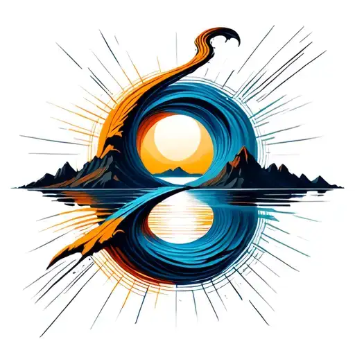 winding path leading beyond the horizon, symbol of trust and courage without borders, abstract lines, timeless tattoo design idea