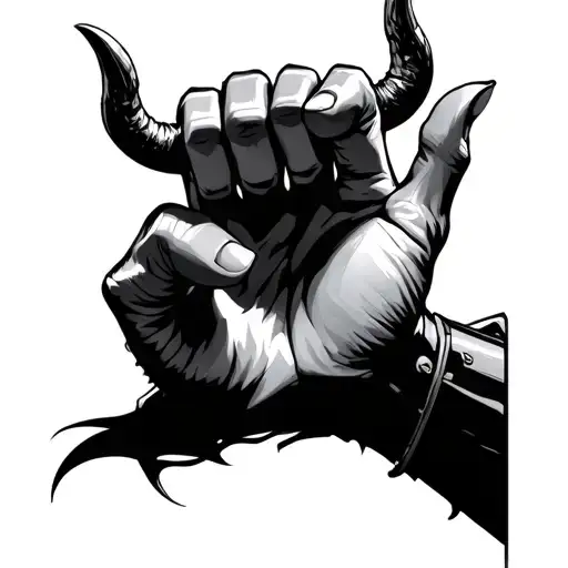 A muscular hand in the “Metal Hand” gesture (devil horns, i.e. index finger and little finger stretched, middle and tattoo design idea