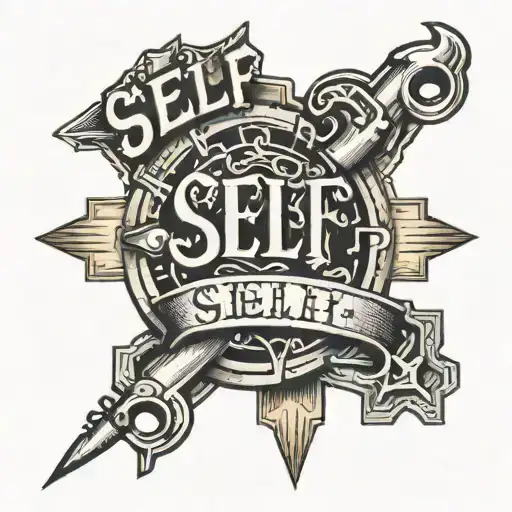 a mechanic hand covered the word "self" with font style TIMES NEW ROMAN tattoo design idea