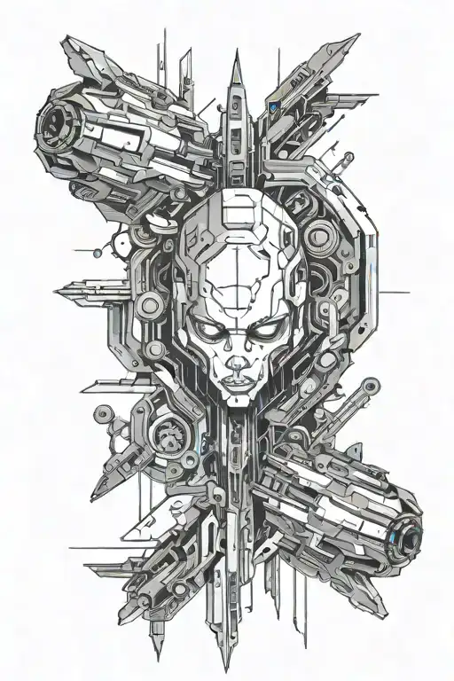 black cyberpunk 2077 cyberware symetrical tattoo design idea