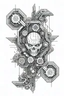 black cyberpunk 2077 cyberware symetrical tattoo design idea