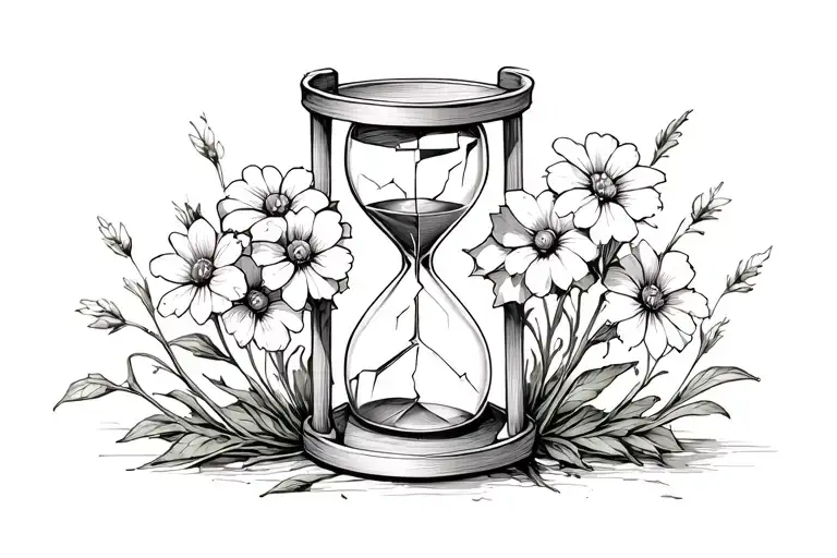 broken hourglass with flowers growing out of it tattoo design idea