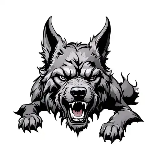 full body Cerberus looking super evil and cool design tattoo design idea