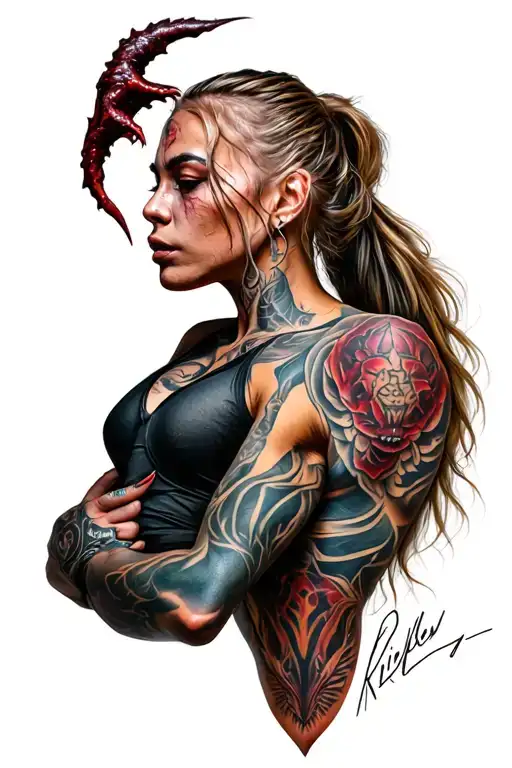 rhea Ripley demon tattoo design idea