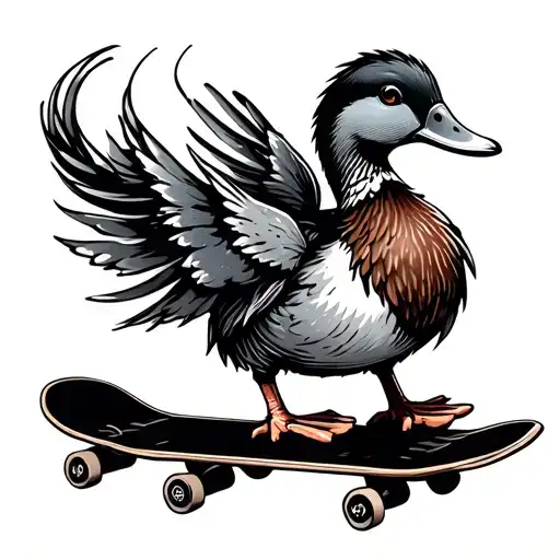 duck use shrimps like skateboard tattoo design idea