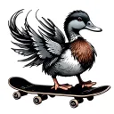 duck use shrimps like skateboard tattoo design idea