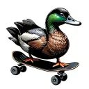 duck use shrimps like skateboard tattoo design idea