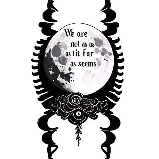 western spine tattoo with moon phases saying "We are not as far as it seems" tattoo design idea