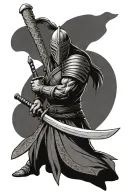 a warrior wielding a katana and a skyrim glass sword. attire inspired by japanese, irish and native american influence tattoo design idea