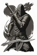 a warrior wielding a katana and a skyrim glass sword. attire inspired by japanese, irish and native american influence tattoo design idea