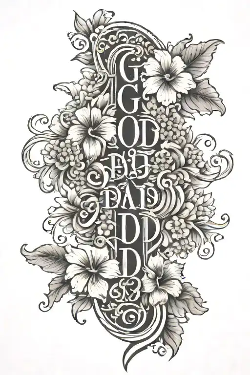 Large Rib tattoo with a lot of hawaiian flowes and saying "God did" in the middle tattoo design idea