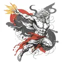 Zeus holds a lightning bolt in his hands and swings it in order to throw tattoo design idea