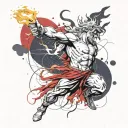 Zeus holds a lightning bolt in his hands and swings it in order to throw tattoo design idea