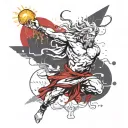 Zeus holds a lightning bolt in his hands and swings it in order to throw tattoo design idea