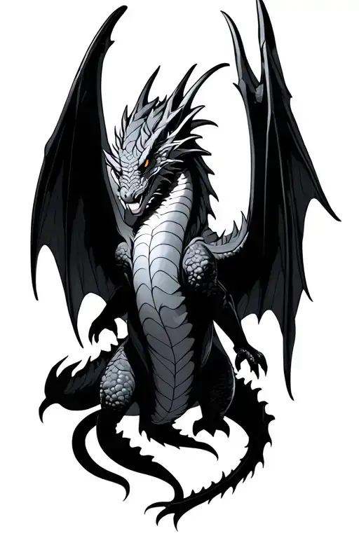 dragon large wings small body flying tattoo design idea