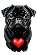 black pug face with heart intertwined tattoo design idea