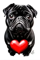 black pug face with heart intertwined tattoo design idea