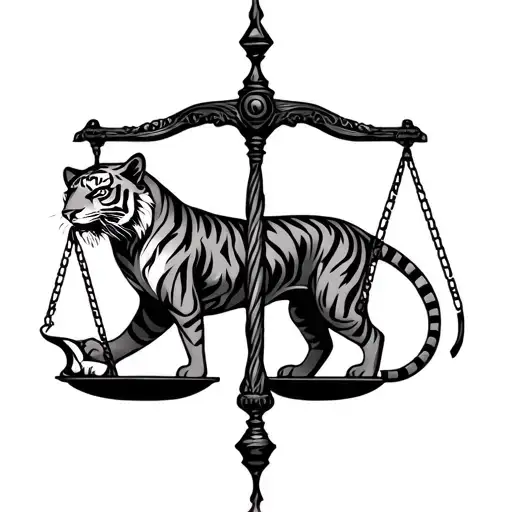 libra scale with fire tiger tattoo design idea