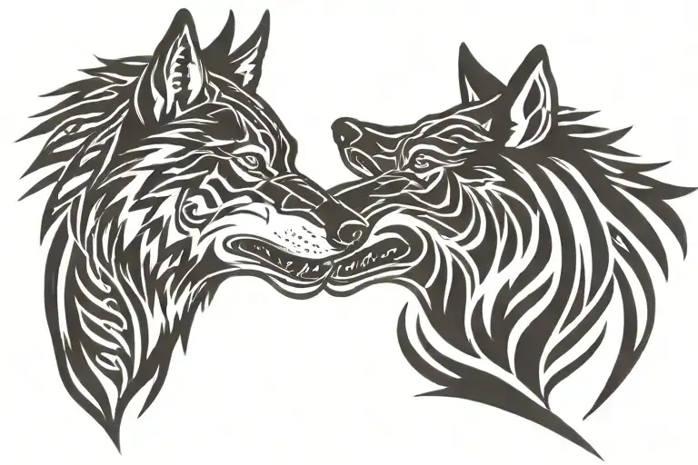 two wolf head tattoo design idea